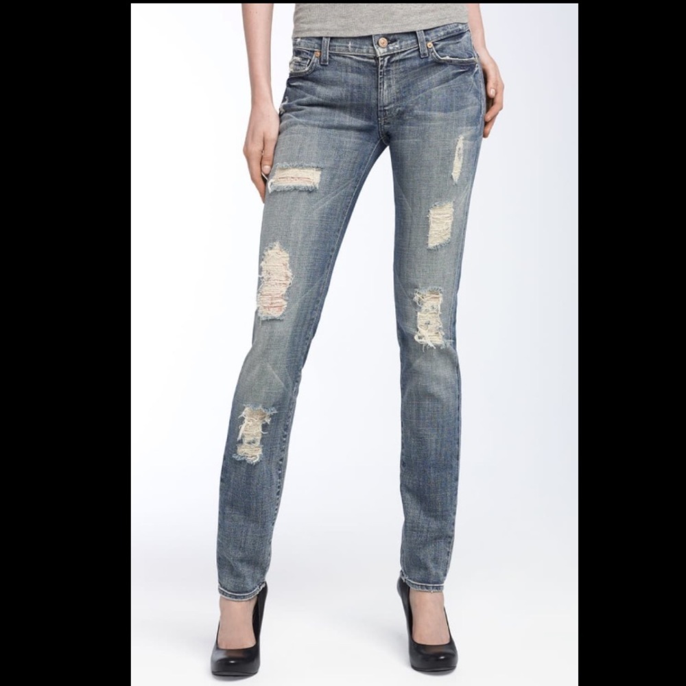 7 For All Mankind Roxanne distressed skinny jeans